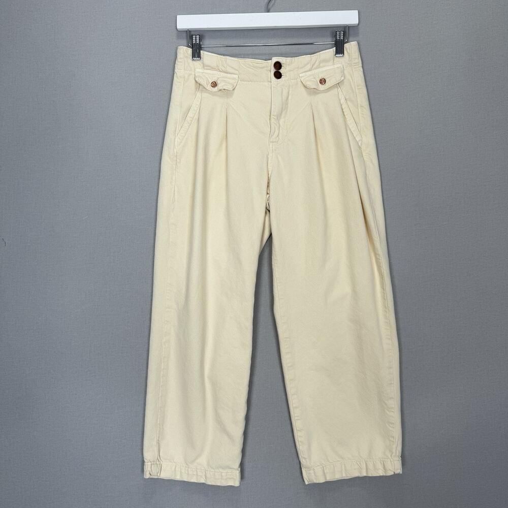 Pilcro Anthro Mid-Rise Wide-Leg Trouser Jeans Womens 26 Cream Utility Pants Boho - Picture 2 of 13
